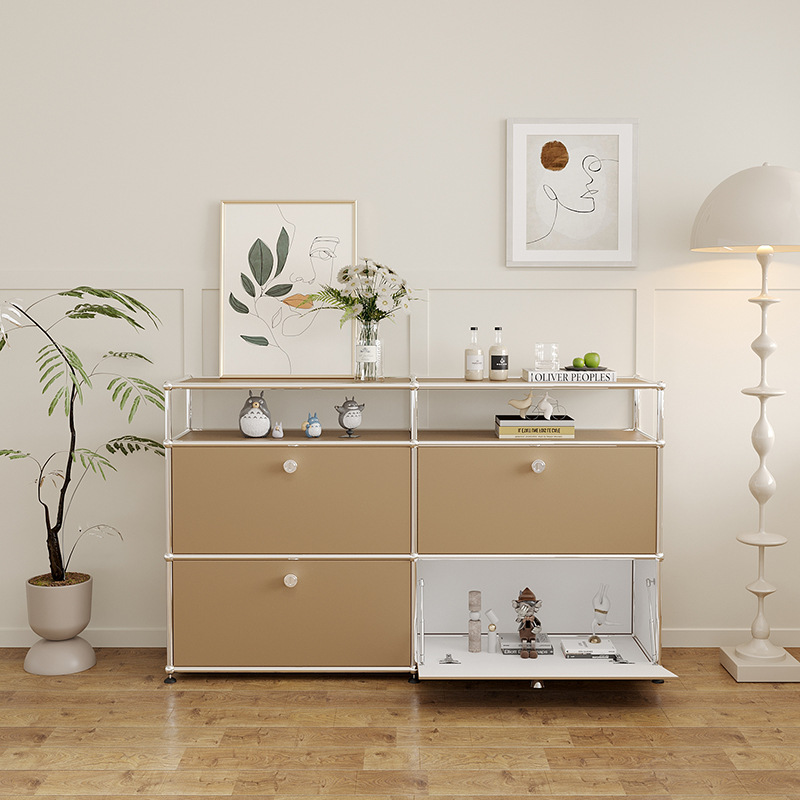 [Makati] ins Middle USM Cabinet Stainless Steel Sideboard Internet Celebrity Simple TV Cabinet Bucket Cabinet Module Combination