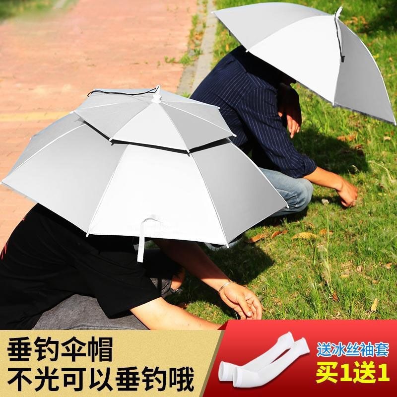 Head-mounted umbrella for sun and rain protection, large umbrella hat, fishing head umbrella, foldable conical sun protection fishing umbrella for the head