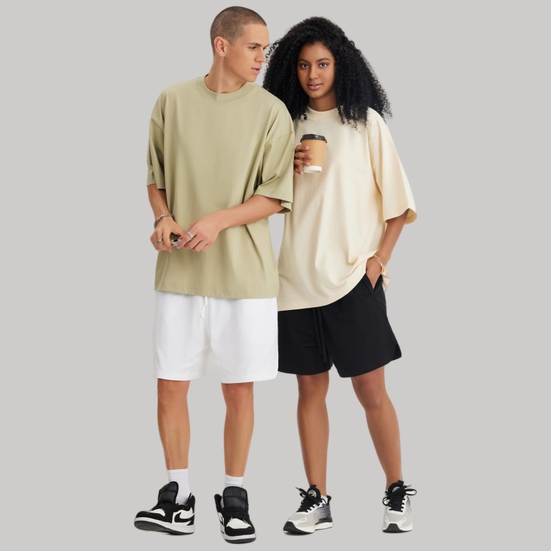 LVLV ropa de Hombre | Hombres de hilo ancho camiseta Niebla manga corta High Street hombres y mujeres pareja tierra color nicho marca de moda americana