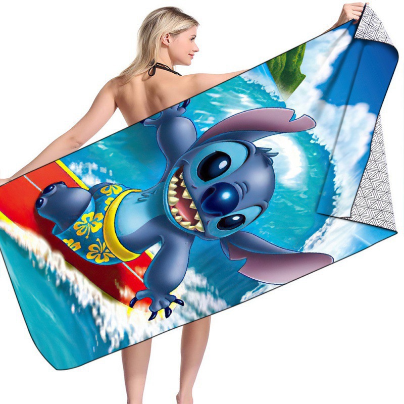 TEMU nueva toalla de playa estampada Stitch de gran tamaño toalla de baño para niños toalla de baño toalla de microfibra