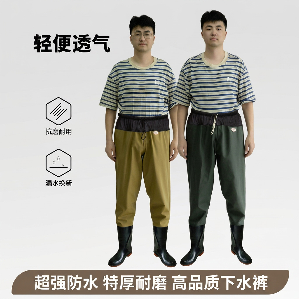 Lightweight, breathable, waist-high wading pants, waterproof clothing, fishing wading pants, one-piece rain pants with integrated rain boots for rice planting