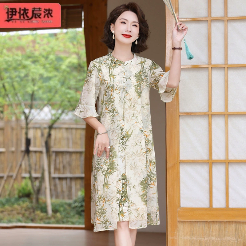 Физический оптовый шифоновый рукав лотоса поддельное платье из двух частей