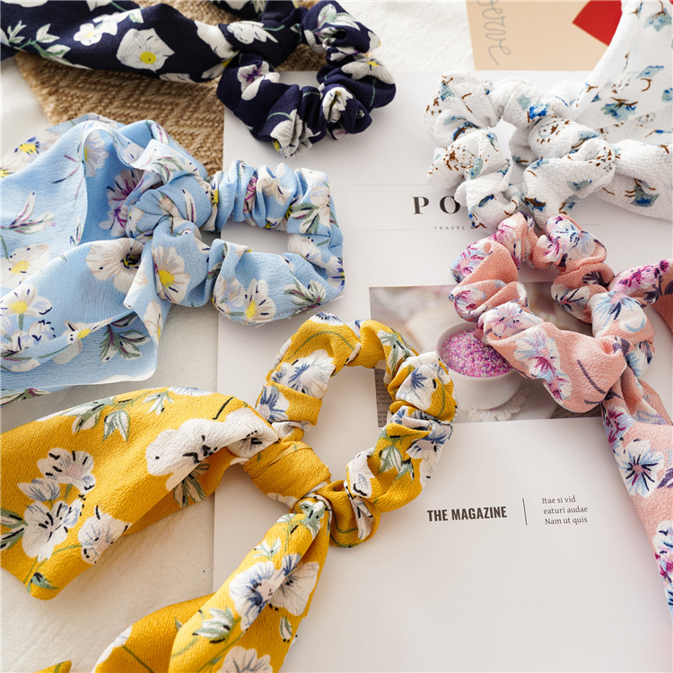 Fashion Ponytail Ribbon Small Floral Hair Rope Women's Chiffon Bow Headdress Wholesale display picture 2