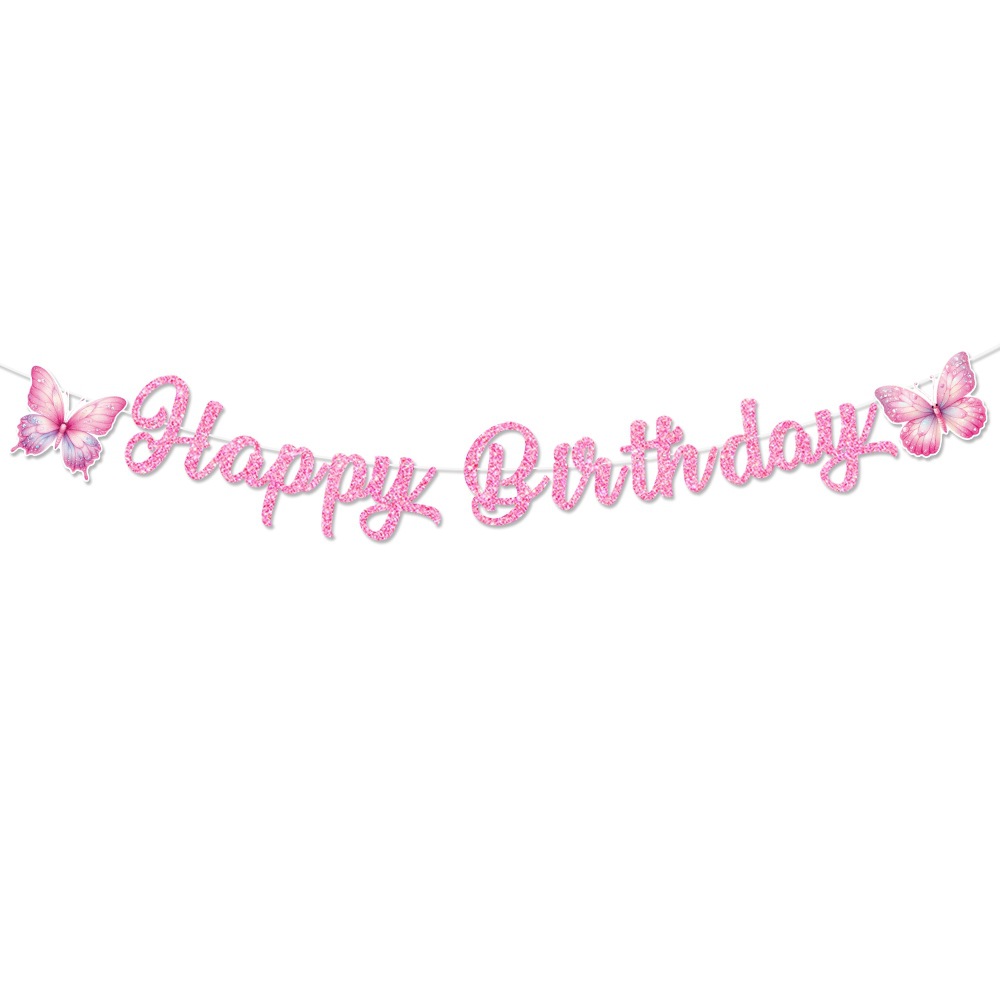 Nuevo tema mariposa cumpleaños tira banderas feliz cumpleaños tira banderas decoración de cumpleaños atmósfera diseño