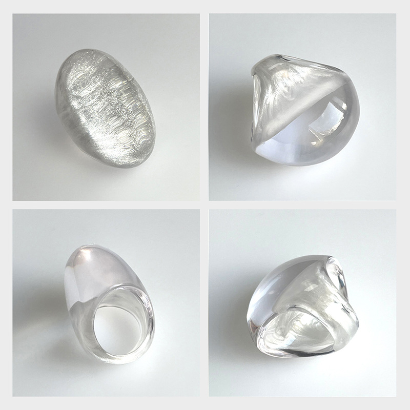 Bague Femme Rétro Large En Résine Avec Émail Coloré Transparente_voghion.com