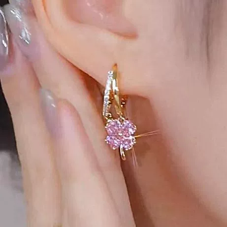 Fuchsia zirconium, universal earrings from pearl, bright catchy style, high-quality style, light luxury style, 2023 collection