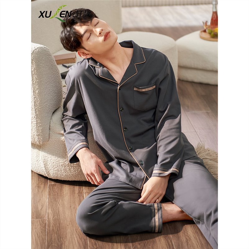 100% pijamas de algodón de los hombres de primavera y otoño de manga larga 2023 nuevo desgaste del hogar Otoño e Invierno delgado más tamaño