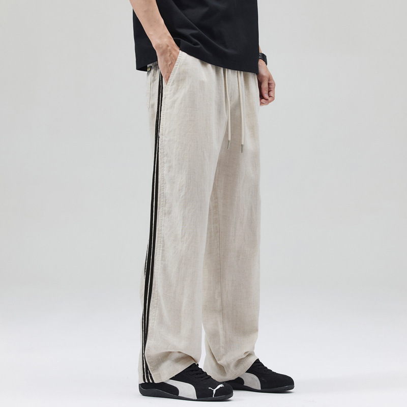 Lyocell Casual Pants Men's Summer Thin American Three-Stripe Linen Pants Loose Straight Sports Pants Wholesale Lyocell Casual Pants Men's Summer Thin American Three-Stripe Linen Pants Loose Straight Sports Pants Wholesale