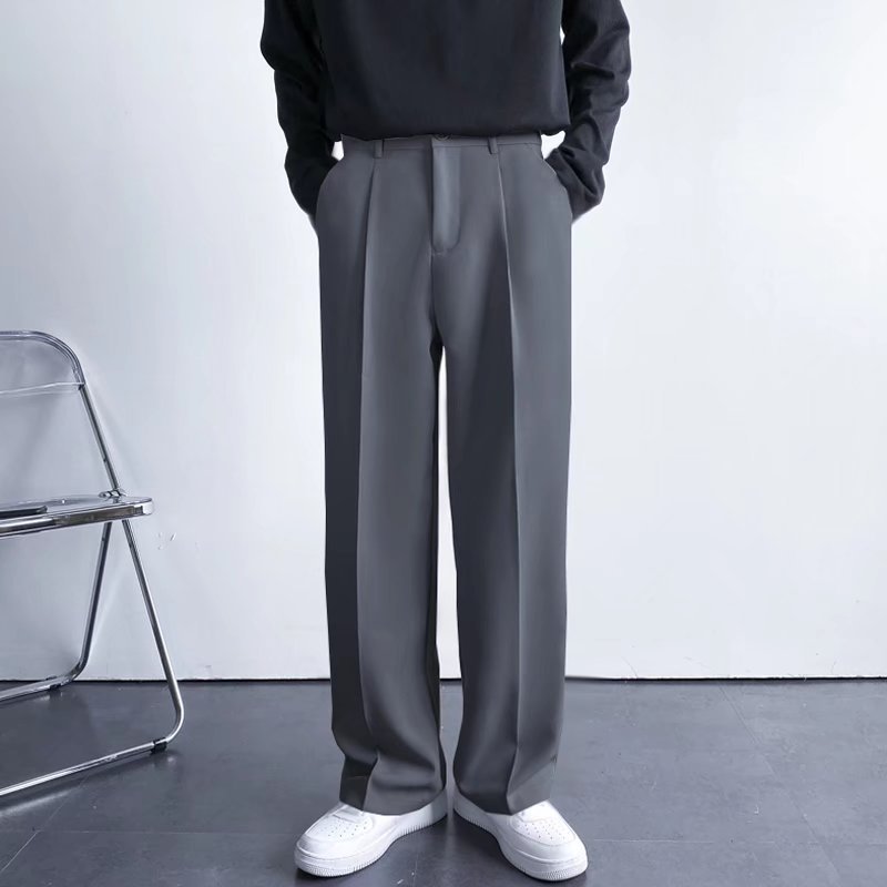 Primavera y otoño Corea del Sur celebridad de Internet drapeado pantalones de traje recto hombres sueltos coreano casual blanco Pantalones anchos pantalones de fregona