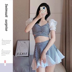 Swimsuit Pure Desire Song Ji-ah's same style houndstooth split ins style covers the belly and looks slimming conservative hot spring swimsuit skirt bikini