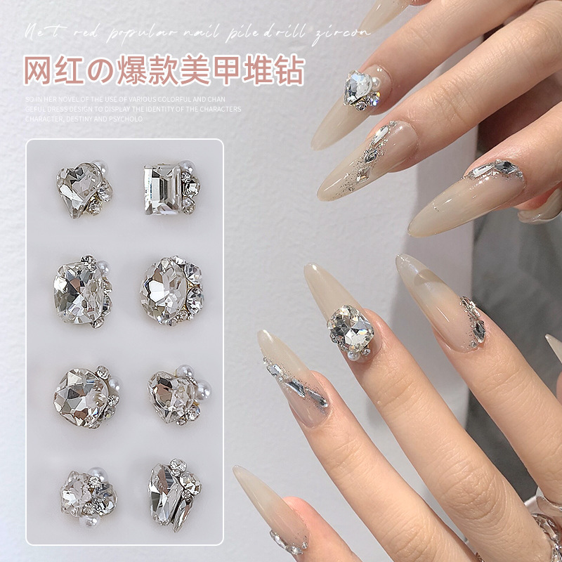 Stacked Rhinestones for Nail Art, Stacked Crystals, Zircon, Pearls, Irregular Heart-Shaped, Chunky Square, Rock Candy, Finished Stacked Rhinestones, Alloy Decorations, Nail Art Rhinestones Stacked Rhinestones for Nail Art, Stacked Crystals, Zircon, Pearls, Irregular Heart-Shaped, Chunky Square, Rock Candy, Finished Stacked Rhinestones, Alloy Decorations, Nail Art Rhinestones
