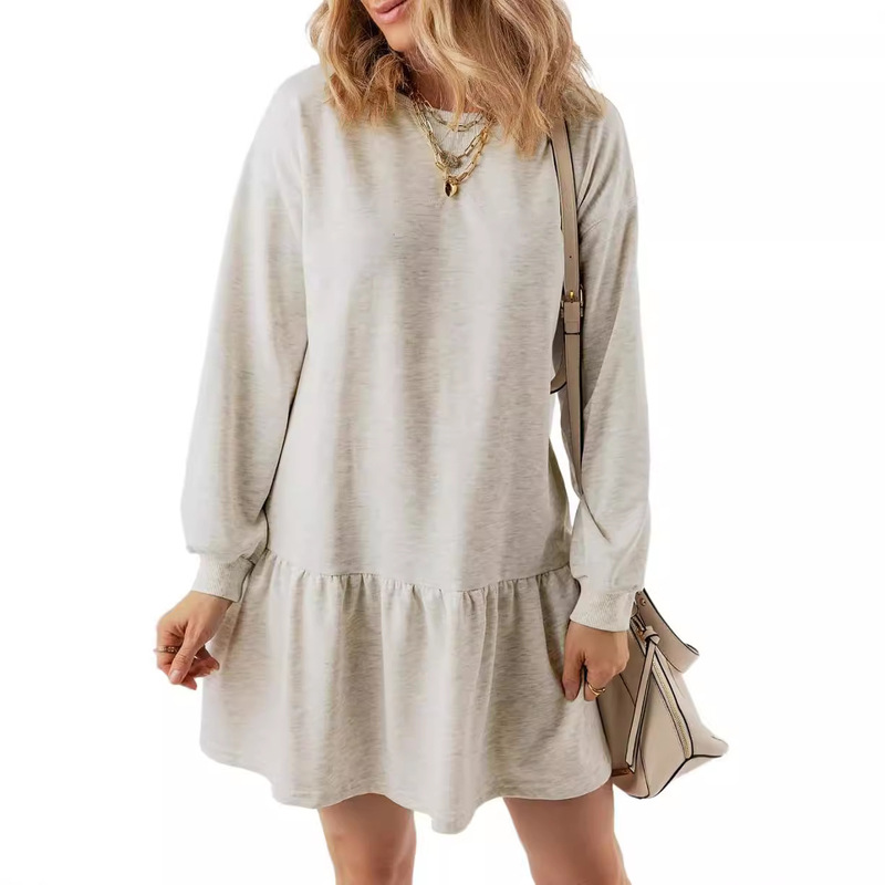 2025 Autumn Sweatshirt Long Sleeve Pullover Crew Neck Rib Knit Sweatshirts Dress Casual Mini Dress