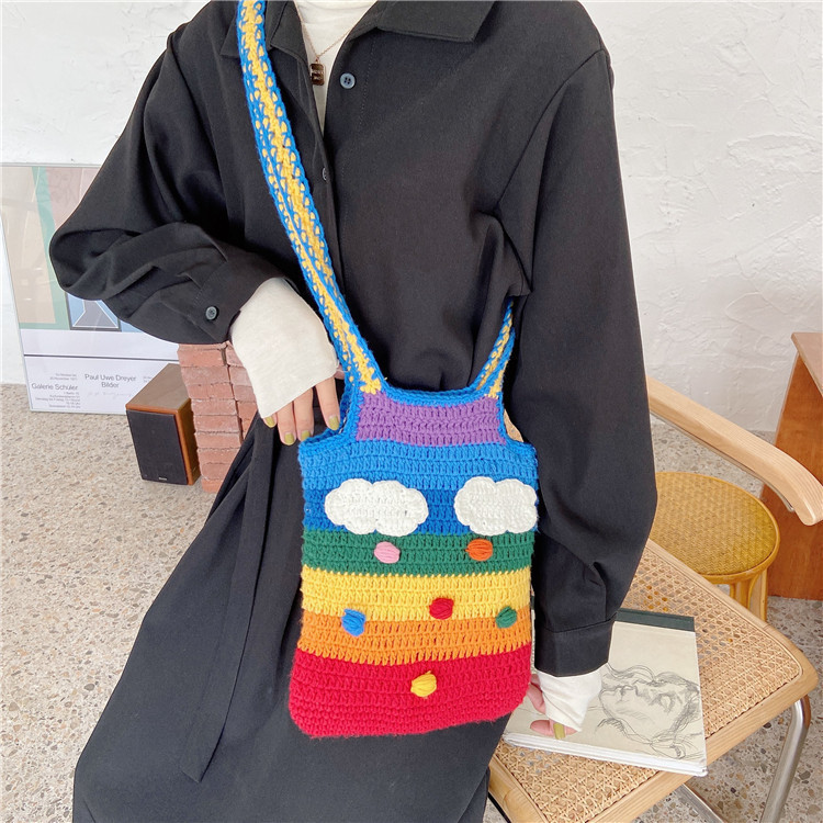 Women's Medium Fabric Clouds Rainbow Stripe Cute Square Open Shoulder Bag display picture 34