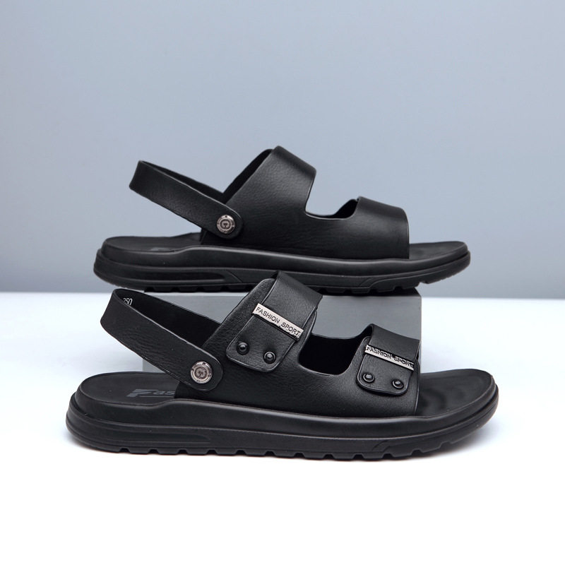 Dép sandal nam da bò hở mũi đế mềm gót 3 cm — nâu