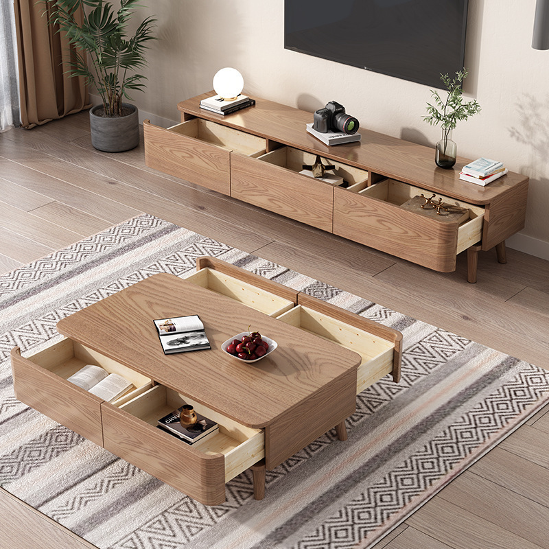 Mesa de té de madera maciza nórdica TV gabinete combinación moderna casa minimalista pequeño apartamento sala de estar madera de Fresno estilo de registro mesa de té
