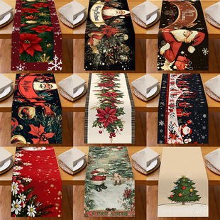 Cross-Border Christmas Linen Table Flag Cartoon Santa Claus Snowflake Printed Tablecloth Living Room Counter Decoration Tablecloth