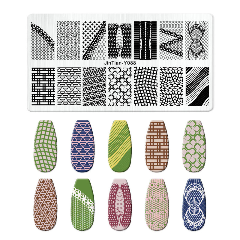 跨境美甲印花板格纹豹纹牛仔纹Nailplate不锈钢指甲复古模板转印|undefined