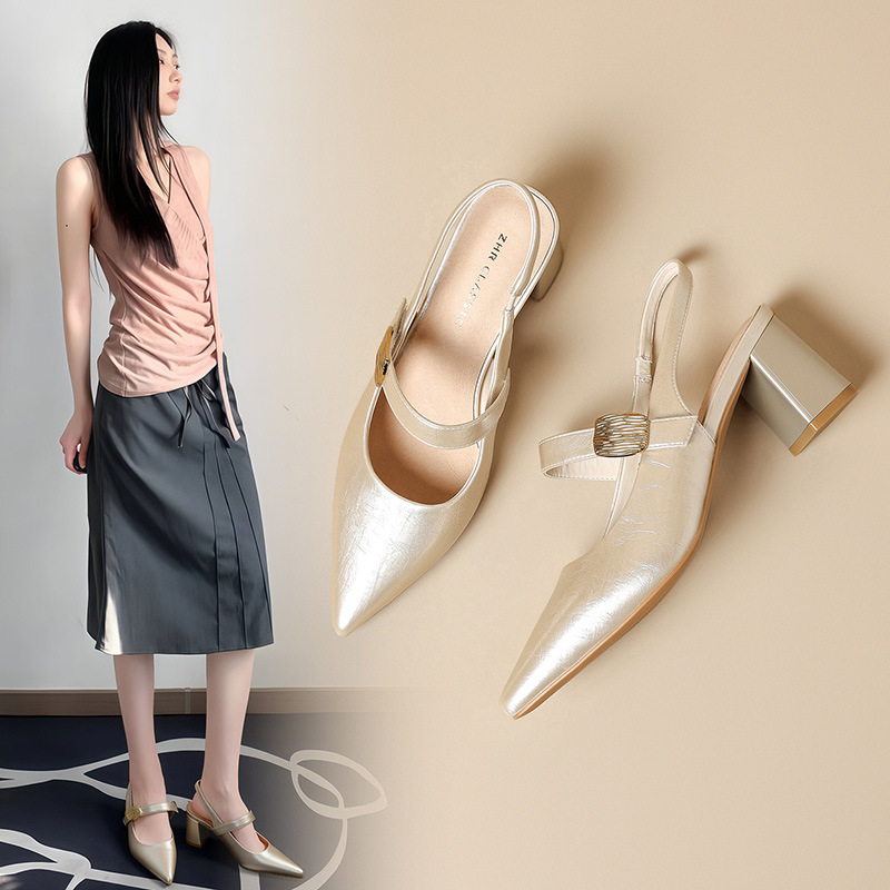 Sandal nữ mũi hở gót thấp kiểu Pháp thanh lịch — Rượu sâm banh NM26