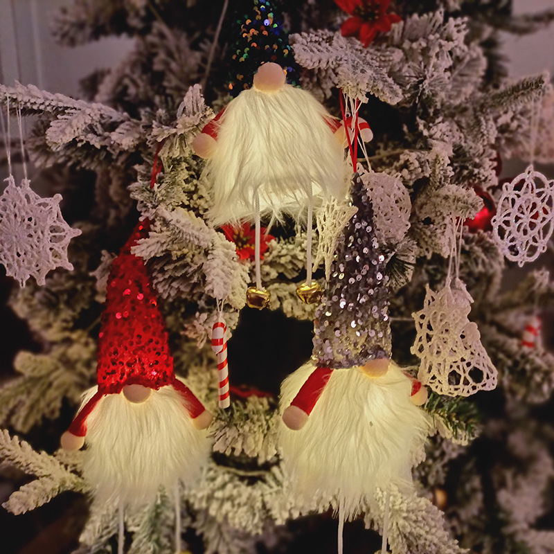 Decoraciones navideñas campana pierna colgante con luces Rudolf muñeca bosque hombre lentejuelas luminosas sin rostro