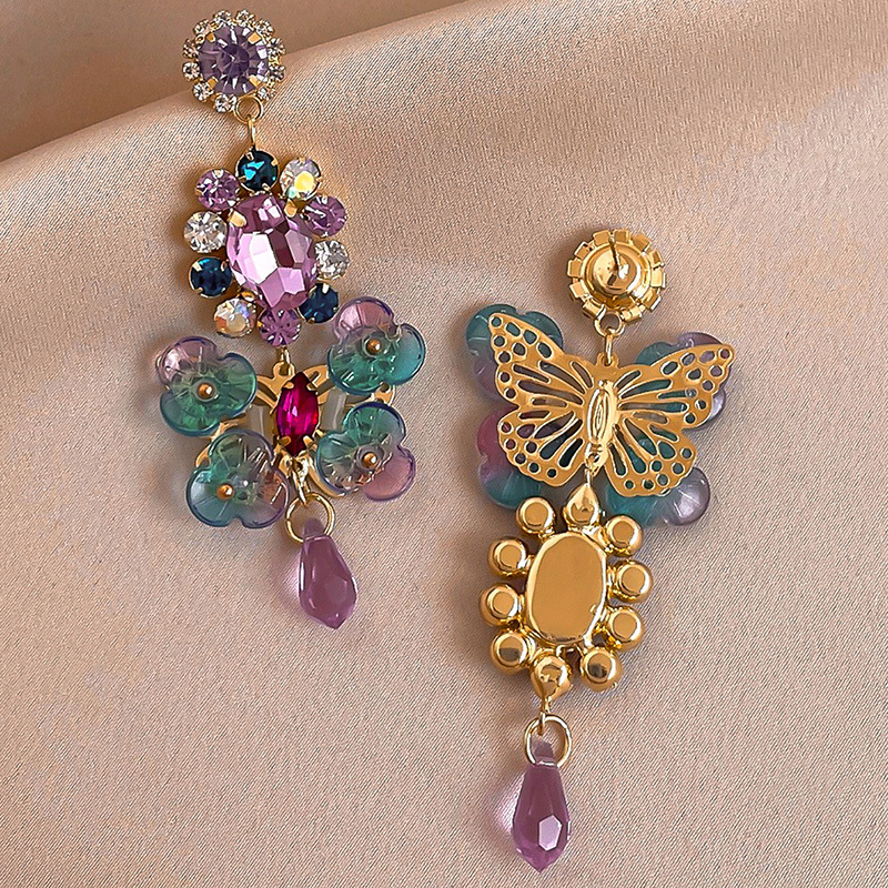 Shopping Occasion Copper Material 1 Pair Sweet Flower Inlay Copper Artificial Gemstones Drop Earrings