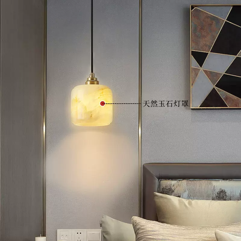 2024新款玉石云石新中式灯笼卧室床头餐厅茶室吧台装饰小吊灯批发