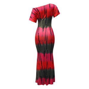 product - wholesale Women Clothing Printed Short Sleeve Diagonal Collar Slim Fit Sexy Dress Maxi Dress - 9