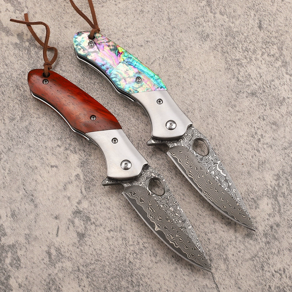 VG10 дамасская folding knife цветная оболочка и древесина розового дерева рукоять рыболовная сумка для выживания EDC outdoor тактический нож