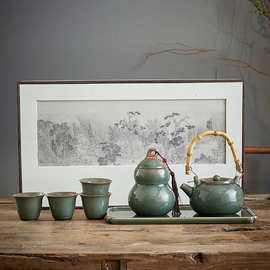 复古汝窑青花功夫茶具套装礼盒装礼品公司活动周年庆伴手礼定logo