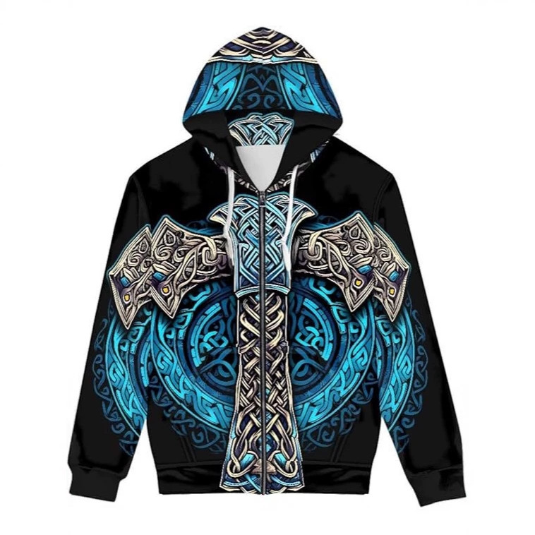 European and American dark gothic style men's zip-up hoodie with 3D digital print, autumn/winter hooded sweatshirt, cross-border export outerwear European and American dark gothic style men's zip-up hoodie with 3D digital print, autumn/winter hooded sweatshirt, cross-border export outerwear