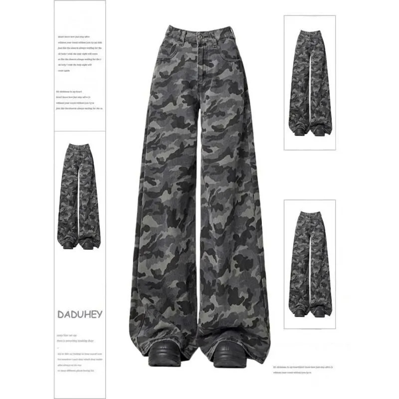 American-Style Camouflage Jeans for Women, High-Waisted, Loose-Fitting, Straight-Leg Workwear Wide-Leg Pants, Trendy 2025 Spring and Autumn New Style American-Style Camouflage Jeans for Women, High-Waisted, Loose-Fitting, Straight-Leg Workwear Wide-Leg Pants, Trendy 2025 Spring and Autumn New Style