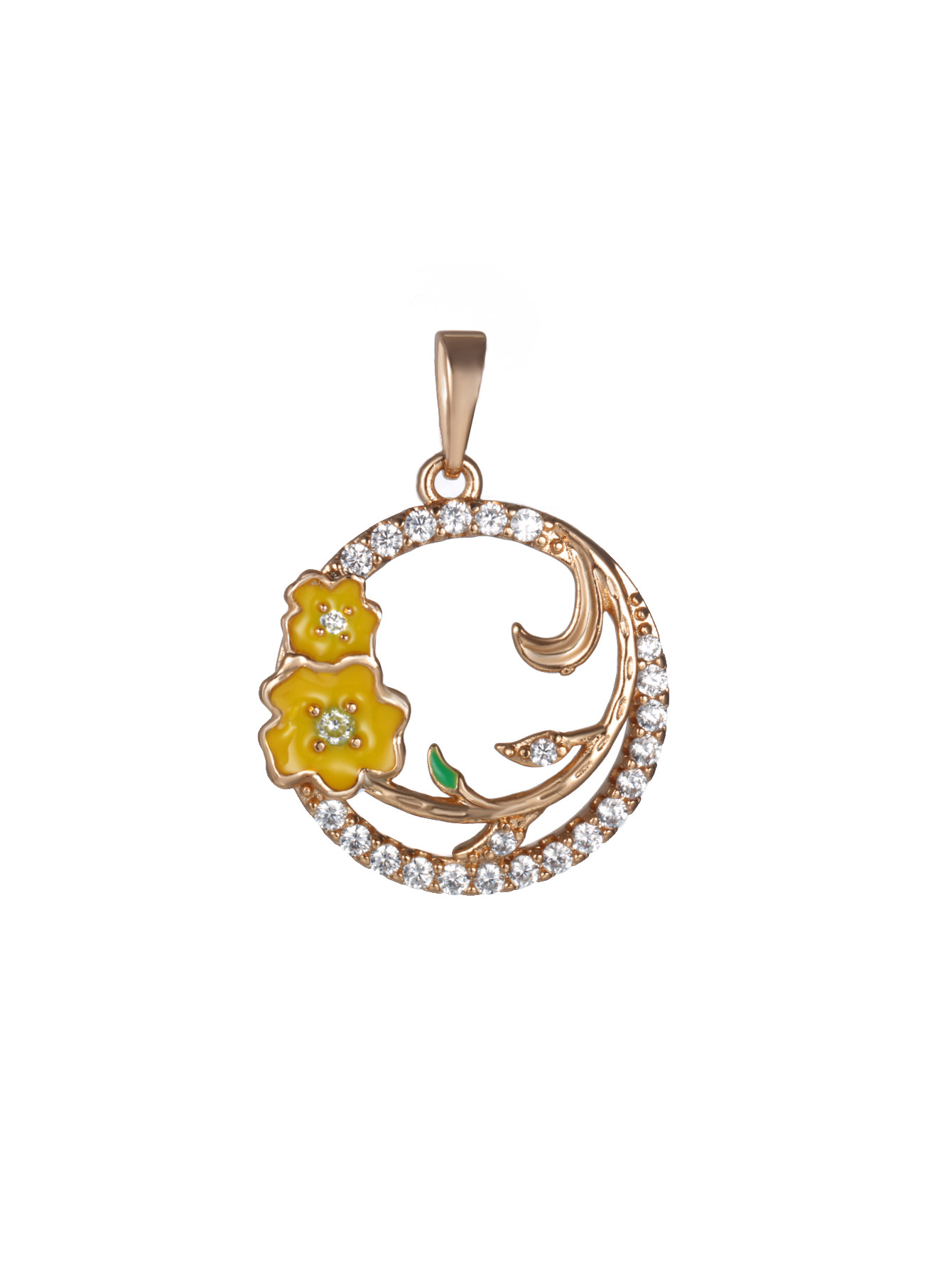Joyería Xuping aleación dorada de color goteo de aceite micro incrustado con colgante de flores circulares de circonio coreano pequeño collar fresco para mujeres