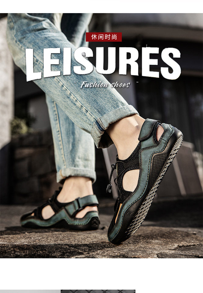 Dép sandal nam cỡ lớn đi biển may thủ công chống trượt, quai ngang co giãn — 2285 kaki, 2285 màu đen, 2285 xanh lục, Màu nâu 2285 chi tiết 3