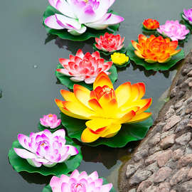 水池荷花荷叶花塑料假花鱼缸装饰睡莲水上漂荷莲花道具假荷花