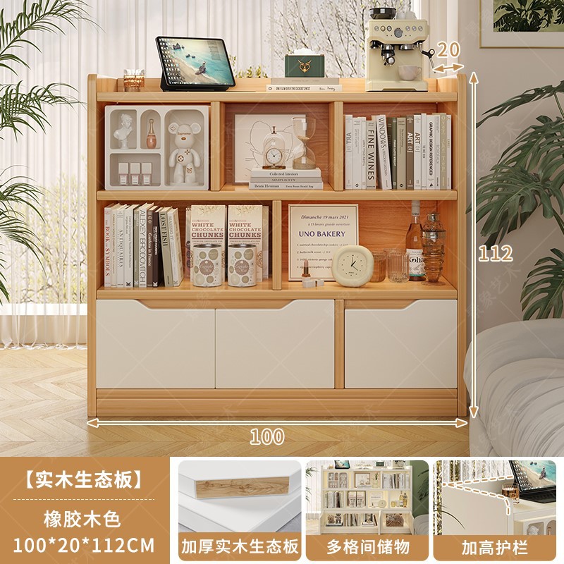 Estante para libros de madera maciza de piso a techo, estante de exhibición de almacenamiento de rejilla múltiple para el hogar, dormitorio, armario bajo junto a la cama, estantería con puerta