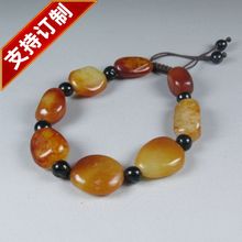 正品天然新疆和田玉籽料红皮原石手链男女款裸石手串送证书