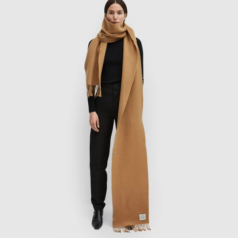 Moda retrô cachecol longo de lã feminino multifuncional quente franja dupla versão grossa estreita xale extra longo_voghion.com