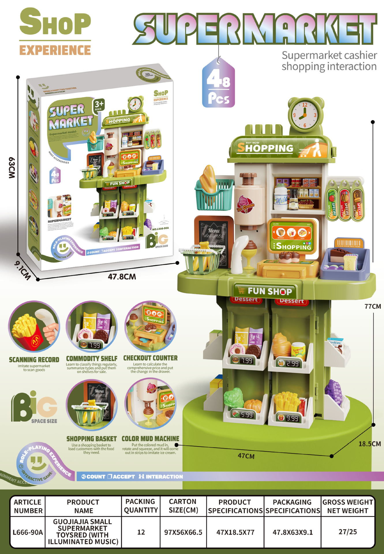 El Comercio exterior 77CM de doble cara de los niños de simulación de spray de cocina cajero de agua vajilla de cocina Play House supermercado Juguetes