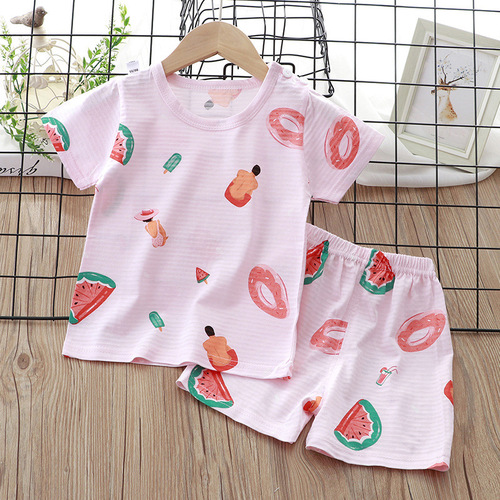 Children's summer short-sleeved suit pure cotton boys and girls baby T-shirt shorts thin breathable two-piece set 1-3-6 years old