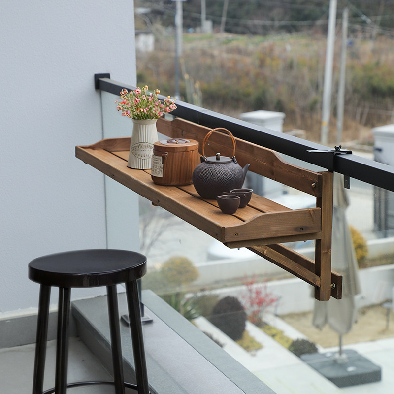 Small Apartment Balcony Railing Hanging Table Modern Simple Creative Leisure Small Bar Solid Wood Guardrail Hanging Bar Table
