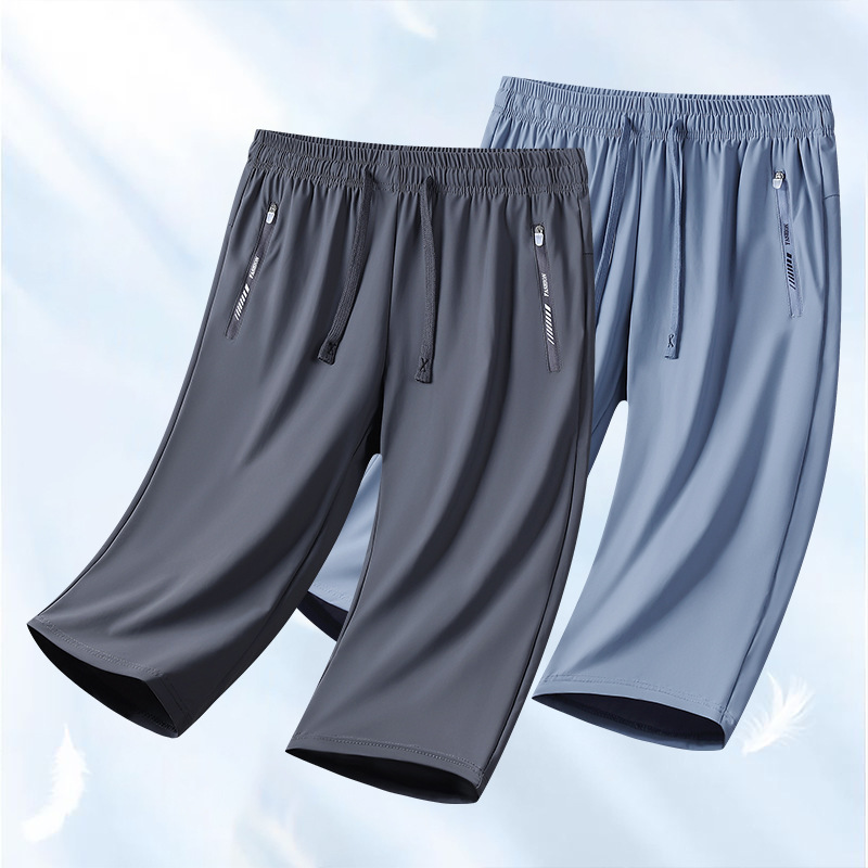 Ice Silk Capri Pants Men's 2024 Summer Thin Loose Casual Sports Pants Plus Large Size Quick-drying Pants 2227