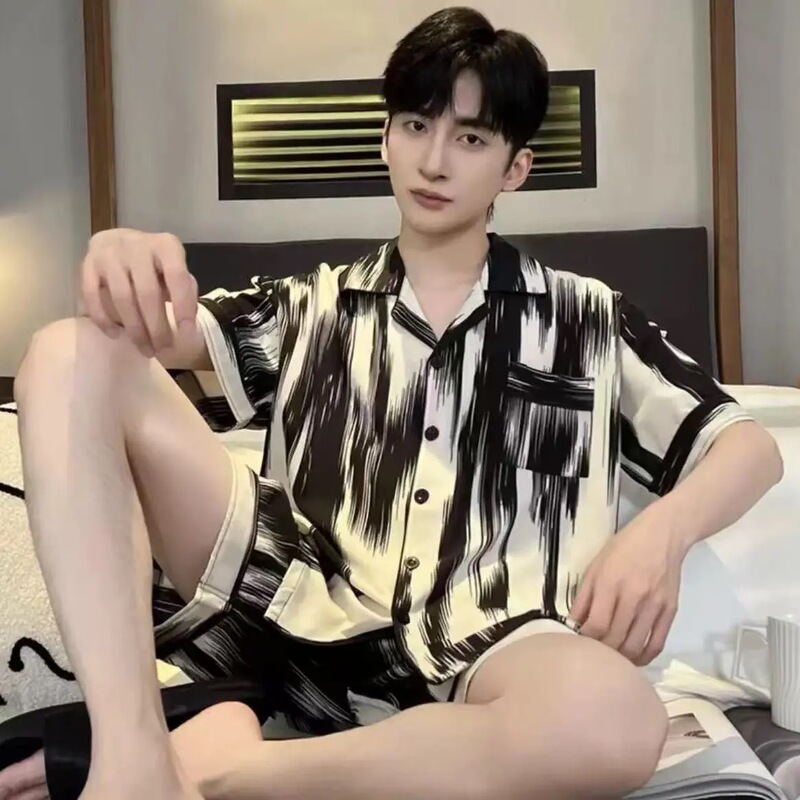 Pajamas with Short Sleeves and Shorts, Thin Ice Silk, Summer Silk, Can Be Worn Outside, Home Wear Set, Can Be Worn Outside, Summer Thin Ice Silk Pajamas with Short Sleeves and Shorts, Thin Ice Silk, Summer Silk, Can Be Worn Outside, Home Wear Set, Can Be Worn Outside, Summer Thin Ice Silk