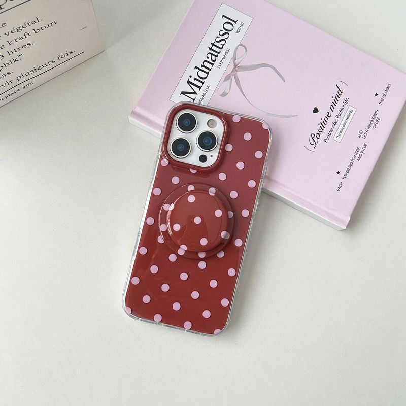 丸みを帯びたフレッシュな水玉模様 iPhone16pro/Apple17promax/15p対応 マグネット式スタンド付きスマホケース 女性向け|undefined