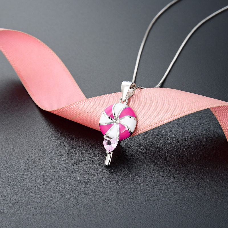 Estilo japonés y coreano de moda pequeño collar cadena clavícula fresca s925 gota plata aceite creativo lindo Lollipop colgante para las mujeres