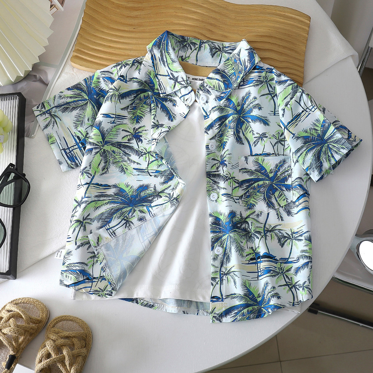 Verano bebés vacaciones de viento impresión puerto viento de manga corta suelta camisa para niños camisa para niños
