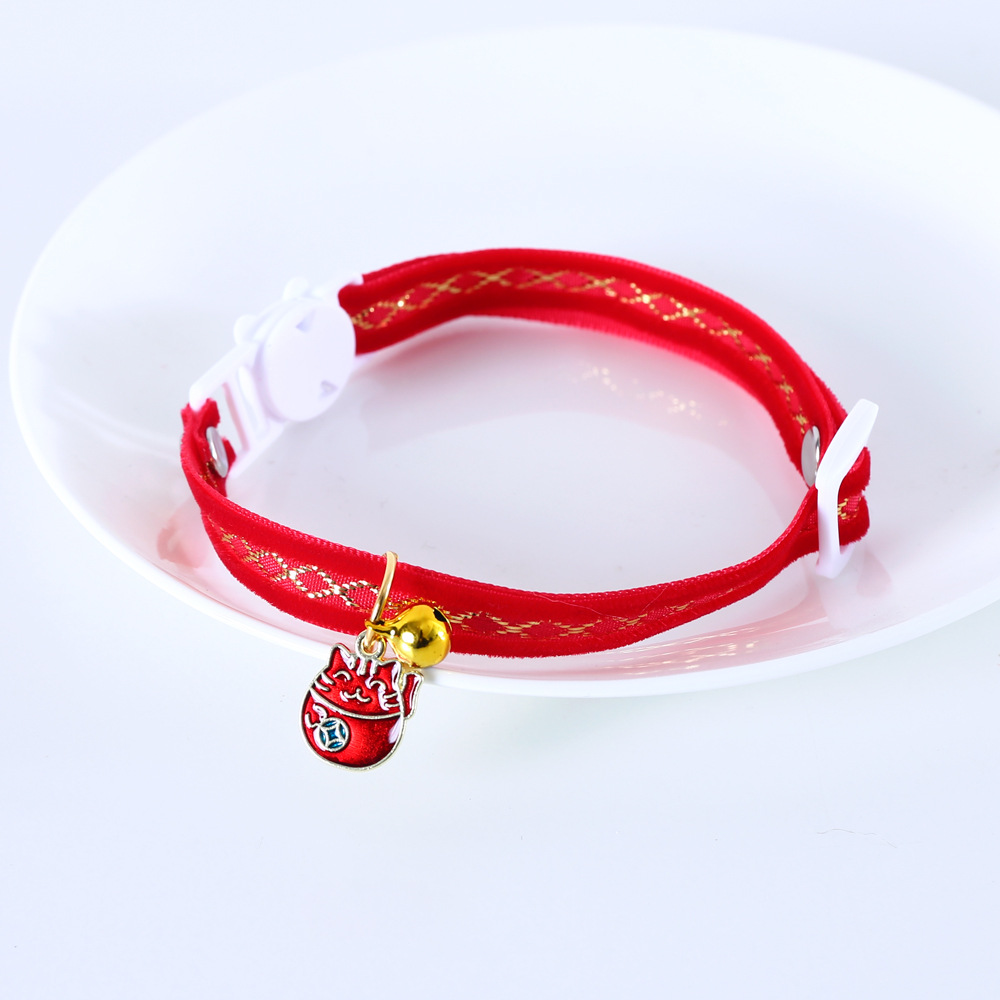 Mascotas de Año Nuevo collar perro gato collar de terciopelo campana de oro cuerda roja para atraer la riqueza seguridad antiasfixia collar cadena