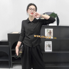 2025秋装简约纯色长袖翻领衬衫扣女打底上衣衬衣5528