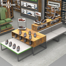 厂家设计鞋店用的展示架真皮鞋子木质摆台男士精品商务鞋中岛展台