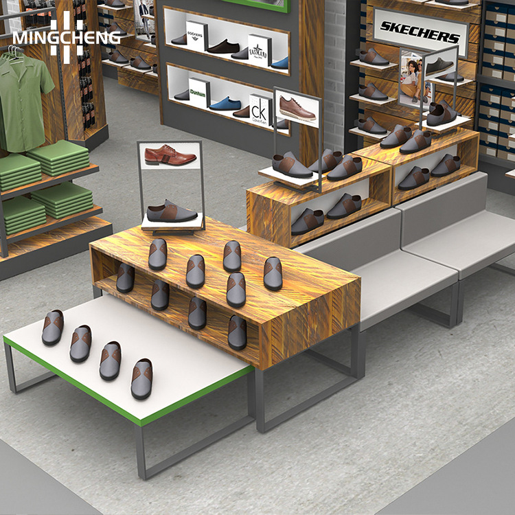 厂家设计鞋店用的展示架真皮鞋子木质摆台男士精品商务鞋中岛展台