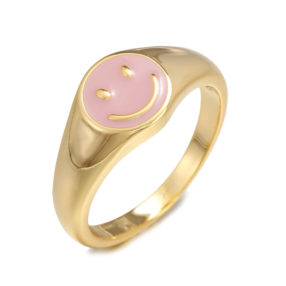 3g Weight No Inlaid Inlay Material Rings Classification Anniversary Occasion Copper Material Smile Face Pattern Women'S Gender Fashion Style White, Pink, Red, Blue, Black Color Copper Smile Face No Inlaid Rings 11