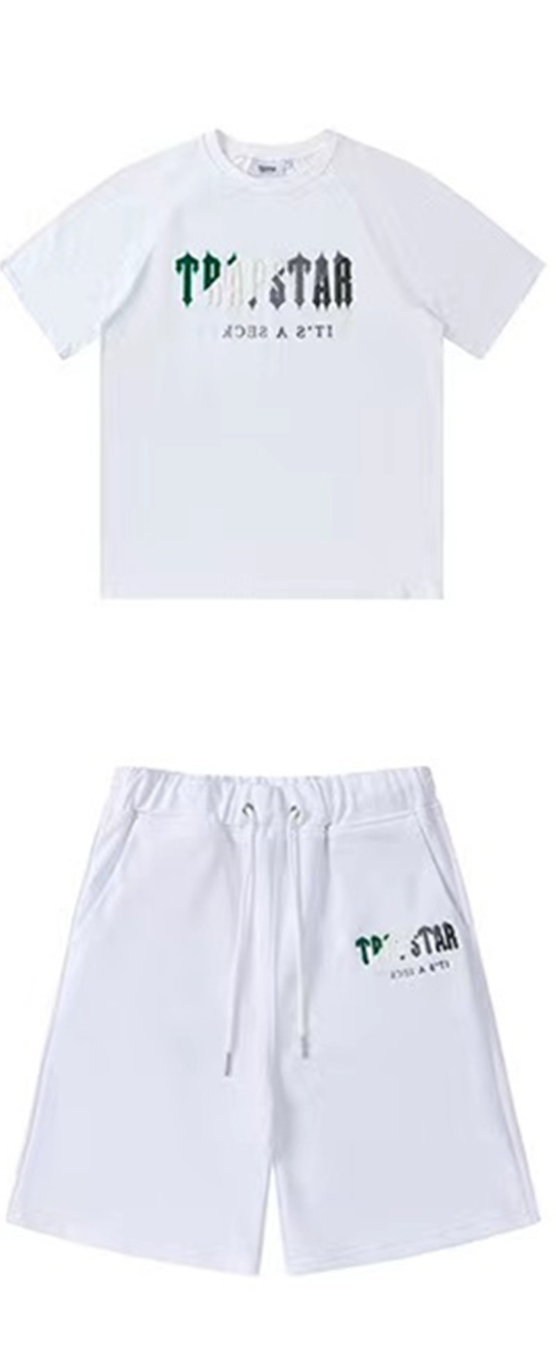 Verano nuevo trapstar letras verde blanco gris gradiente de color bordado toalla traje casual hombres y mujeres pareja mismo estilo